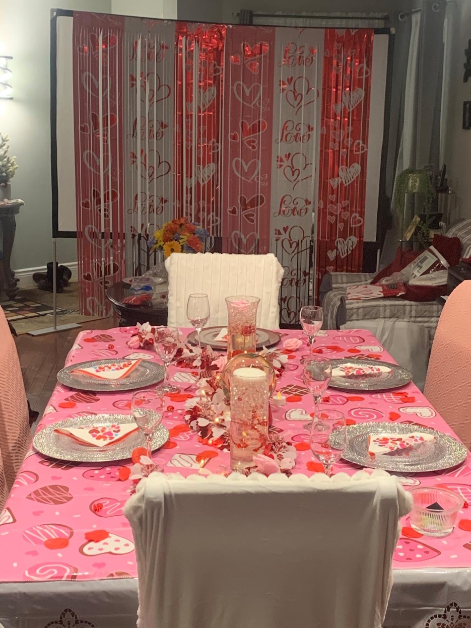 Valentine's Day backdrop setup